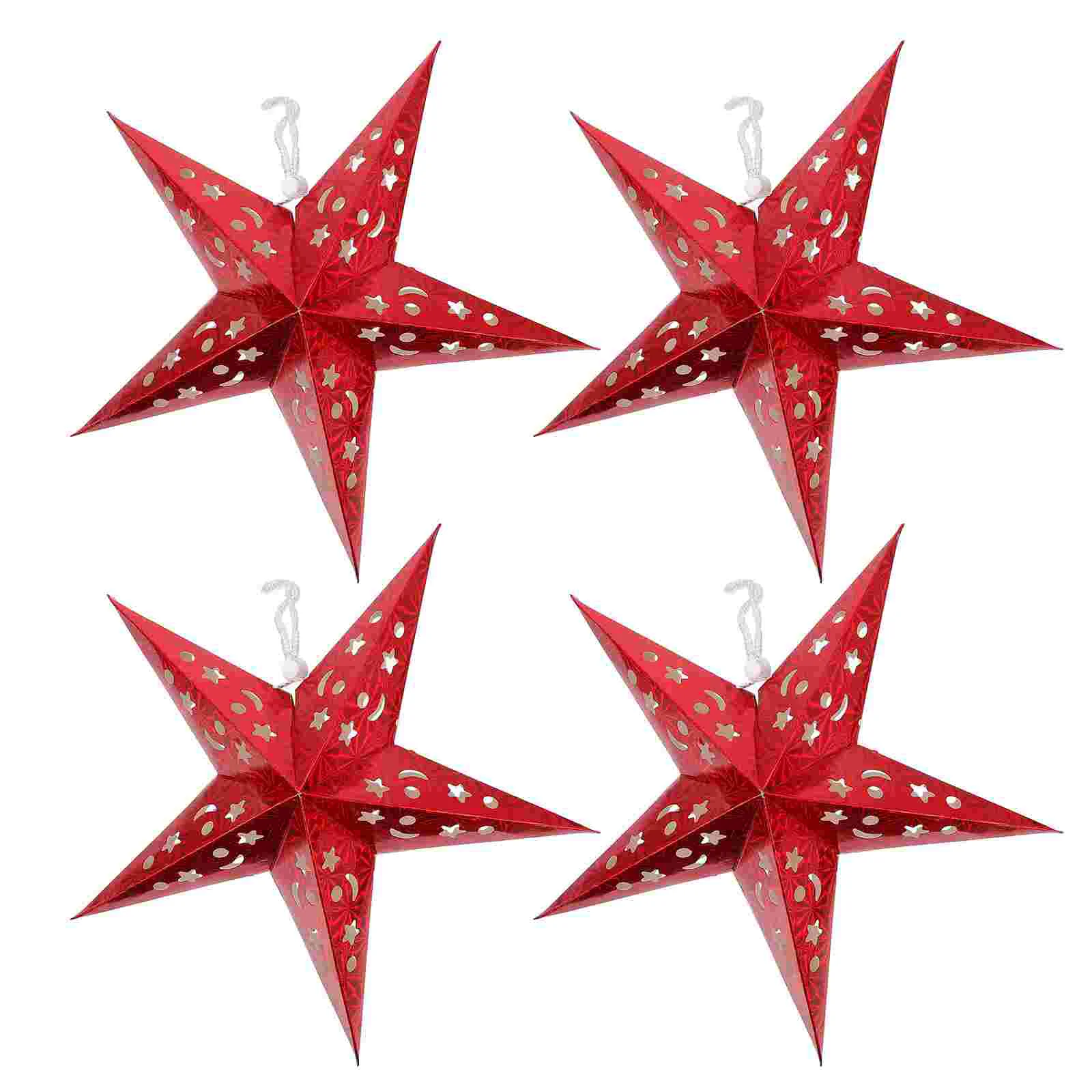 4 Pcs Ceiling Light Shade Pentagram Pendant Five Point Star Lampshade 3D Red Christmas