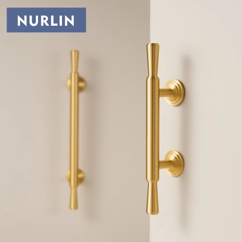 Nurlin Solid Brass European Luxury Style Furniture Handle Cabinet Knobs T-bars 96/128/160/192 Hole Distance Drawer Cabinet