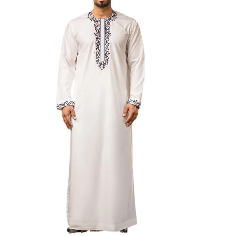 Abito lungo da uomo Jubba Thobe abito ricamo pullover manica lunga Abaya uomo musulmano Marocco Dubai impiombato primavera tradizionale