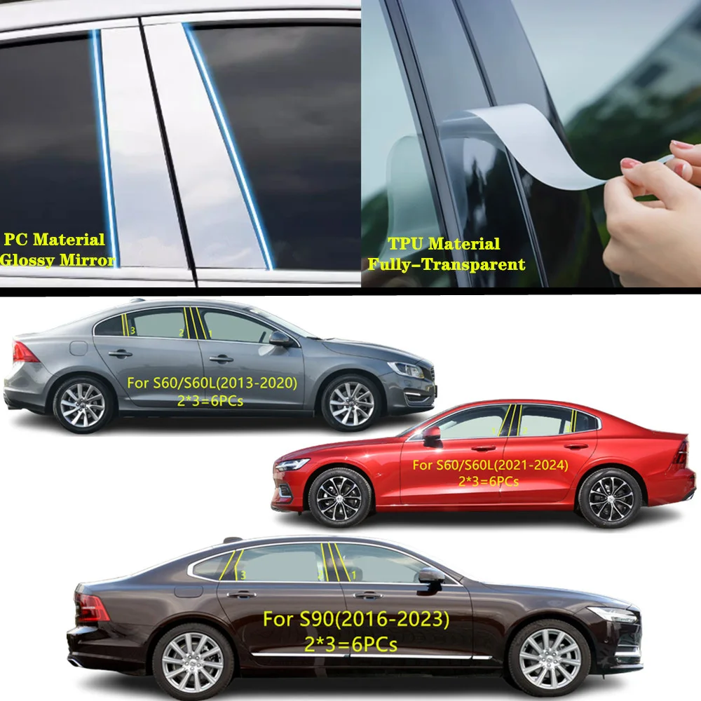 Für Volvo S60/S60L 2013-2024/S90 2016-2023 Auto TPU/Glänzend Spiegel Säule post Abdeckung Tür Trim Fenster Molding Aufkleber Zubehör