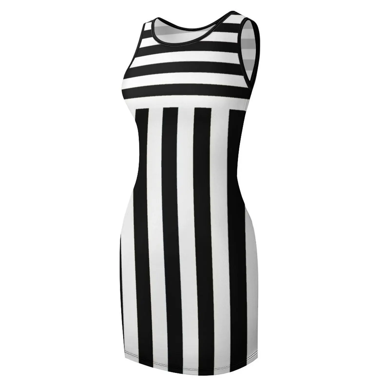 ลายทางแนวตั้งสีดำและสีขาว 2 * ชุดเดรสและเสื้อยืดแบบใหม่ เดรสแขนกุด ชุดพิธีการ ชุดเดรสสำหรับผู้หญิง ฤดูร้อน