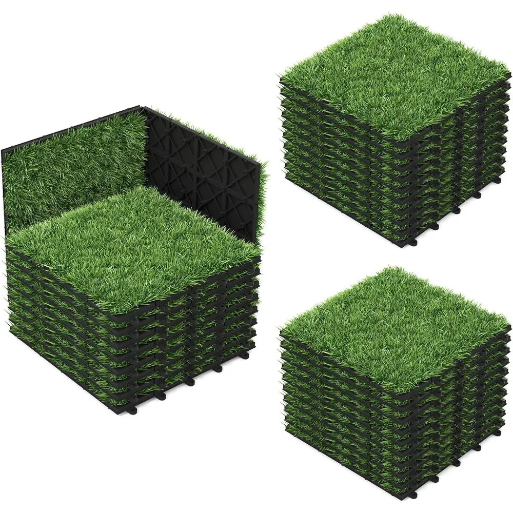

12” x 12” Artificial Grass Tiles, Pack of 30 Fake Grass Turf Tiles Set, Interlocking Mechanism, 30 sq.ft Total Coverage,