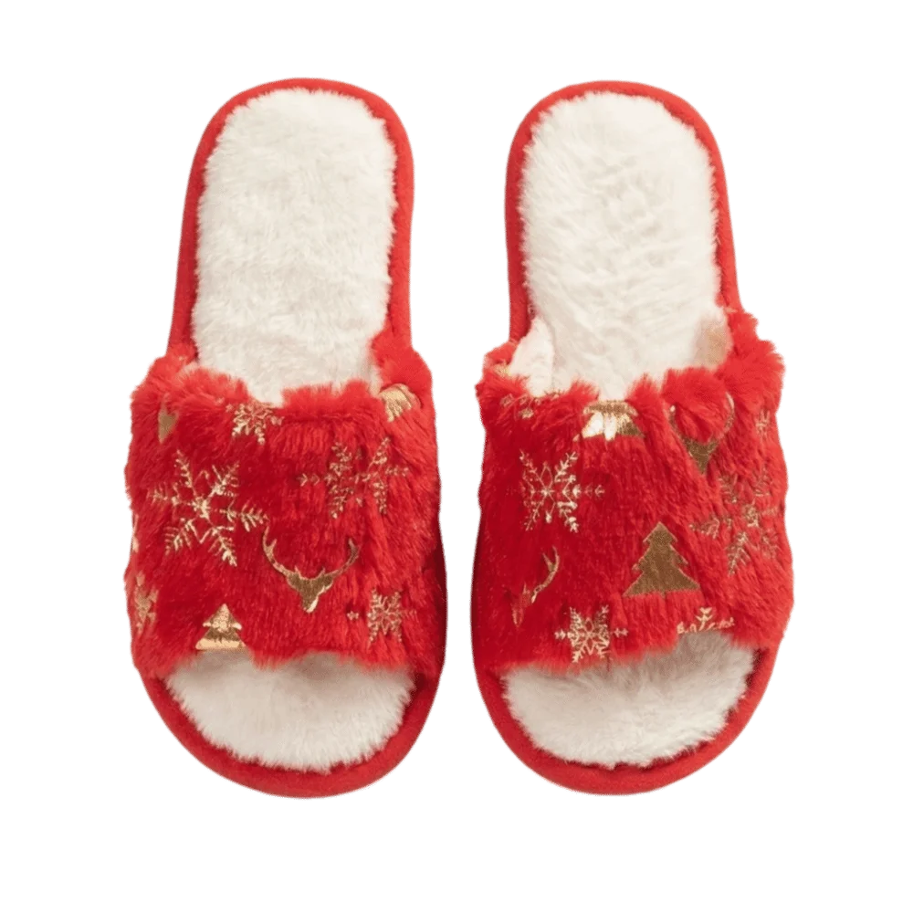EVA Christmas House Slippers Plush Upper Soft Sole Fleece Lined Slippers Cozy Non-Slip Open Toe Slippers Year Round Wearing