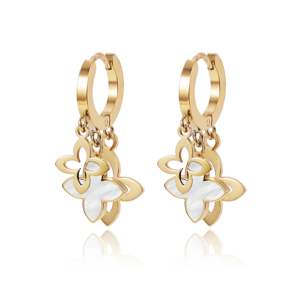 Korean Fashion Four Leaf Grass Earrings for Women 2023 Popular Stainless Steel Anti Allergy Versatile Light Luxury Jewelry Gift