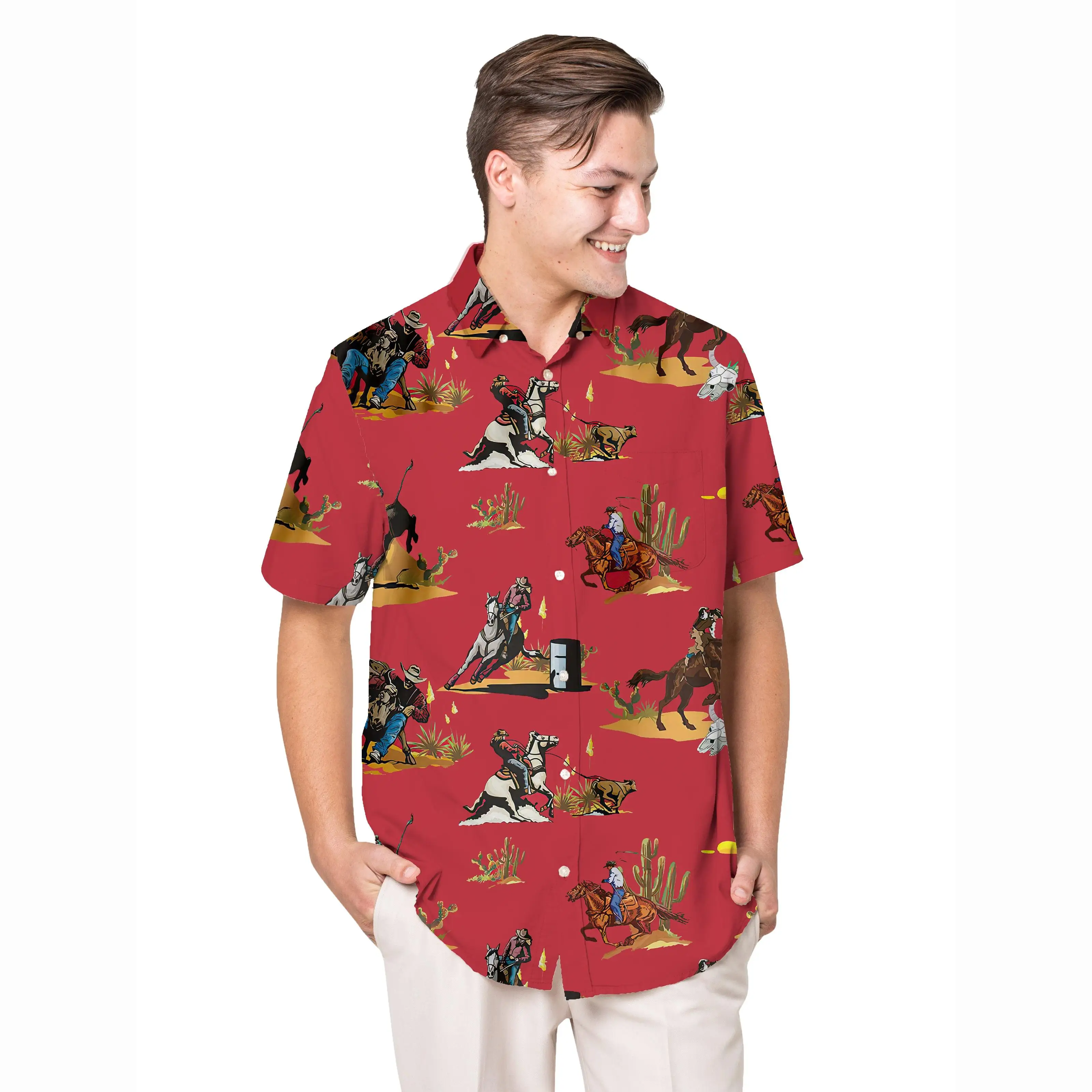 

Jumeast Equestrian Graphics Sport Short Sleeve Hawaiian Shirt Rodeo Seamless Polyester Aloha Shirts Tropical Casual Clothes