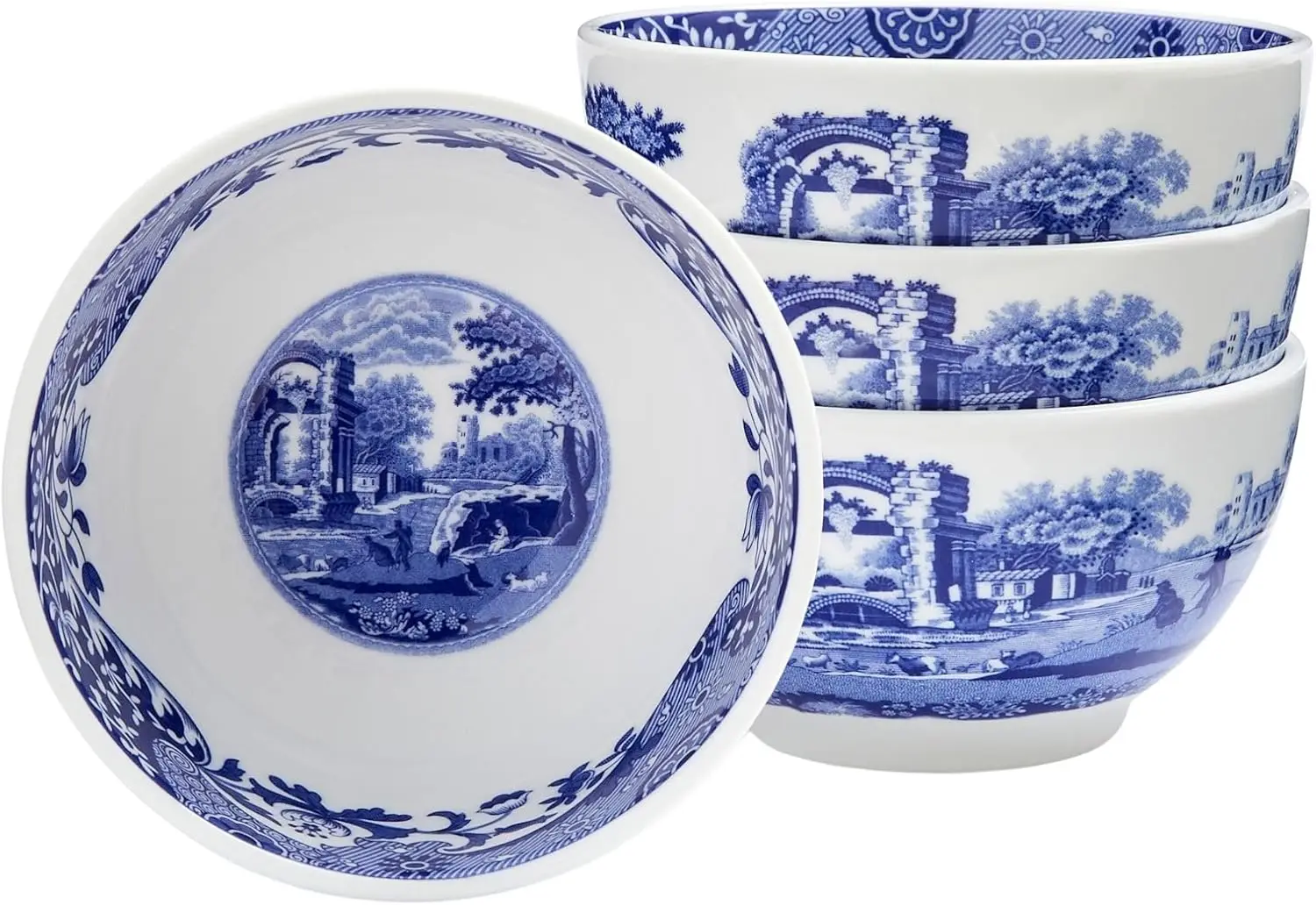 

Set of 4 Blue and White Porcelain Bowls, 4-Inch Oriental Design, Dishwasher & Microwave Safe for Dips, Sides, Appetizers