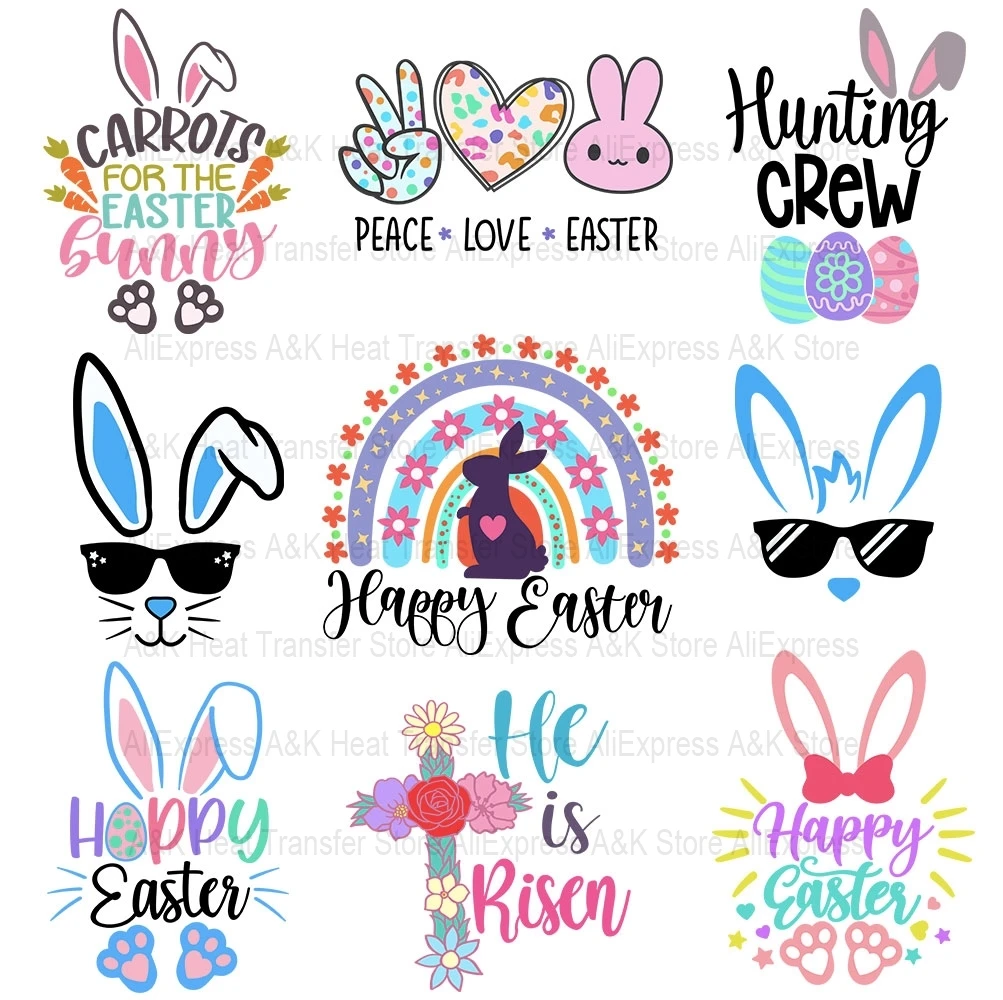 

Easter Bunny Rainbow Transfers Patches For Clothing Funny Rabbit FootprintsThermal Sticker For Clothes Hunting Printing Desige