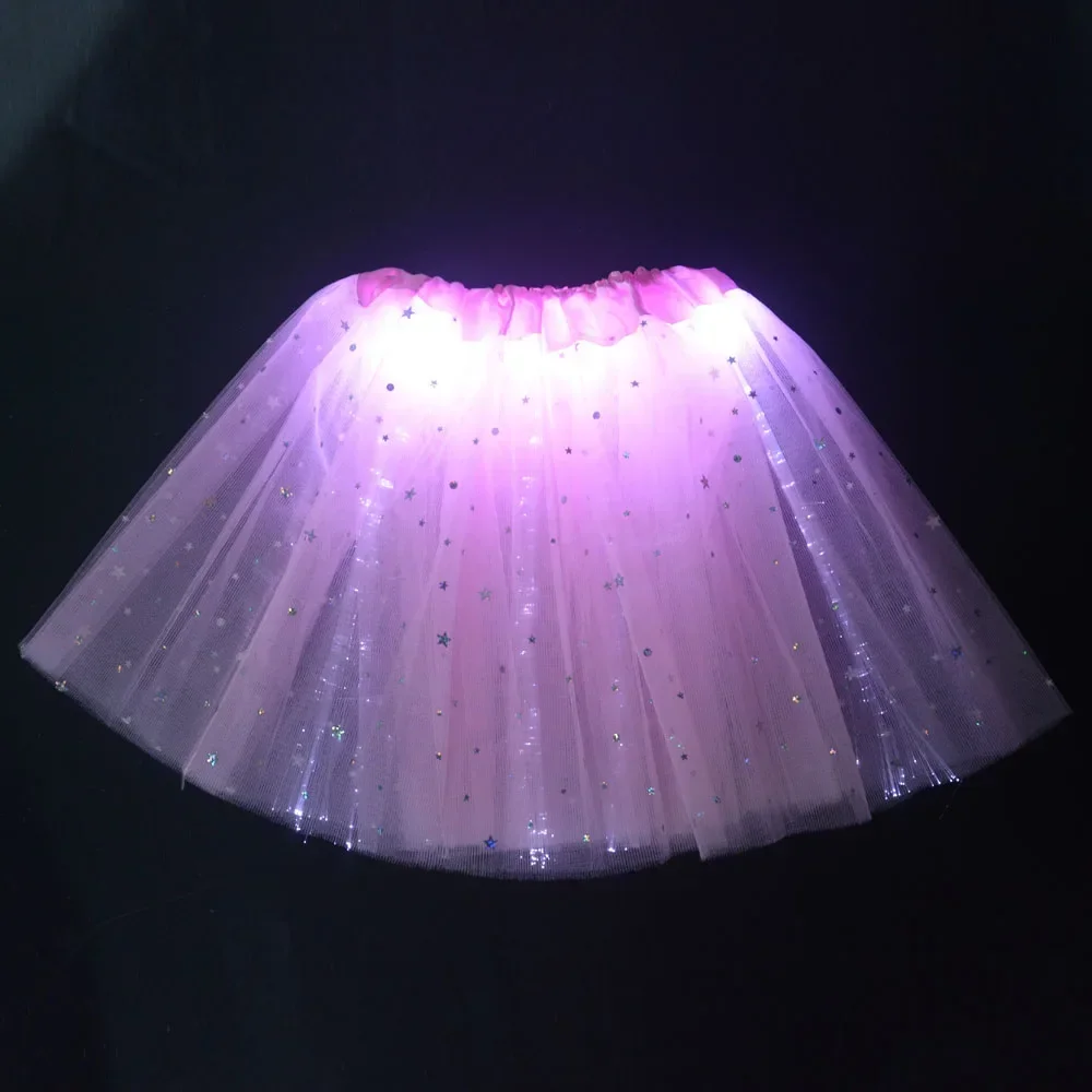 Girls LED Light Luminous Birthday Party Optical Fiber Ballet Layered Tulle Tutu Skirt  Fancy Dress Wedding Decoration Christmas