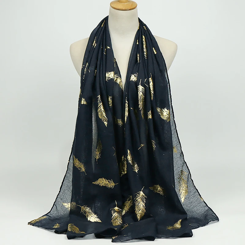 Gold Glitter Feather Hijab Ramadan Cotton Scarf Women Shiny Shawl Muslim Hijab Shimme Scarves Foulard Arab Turban Headscarf