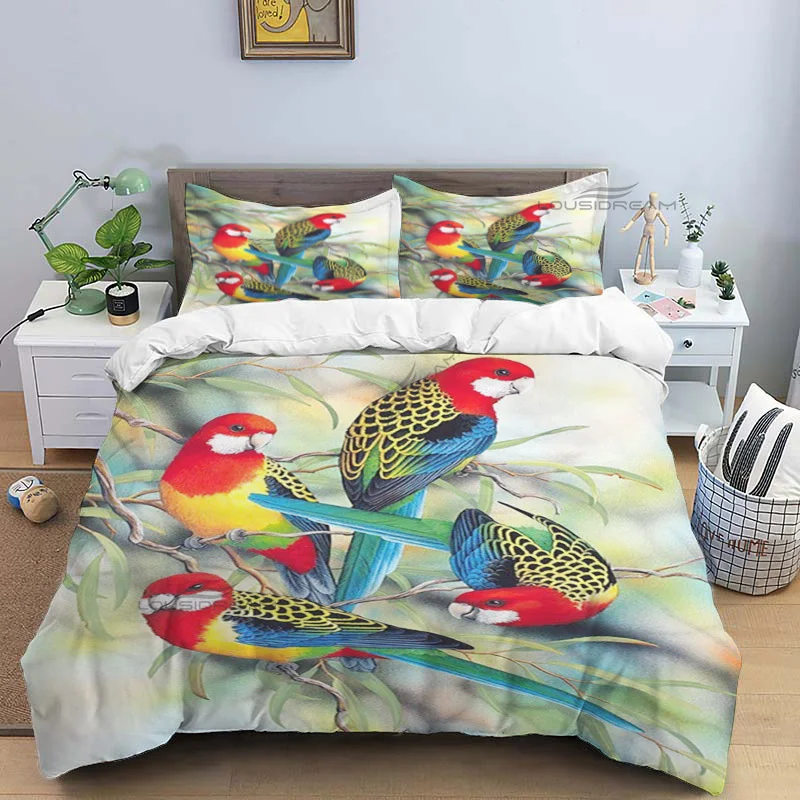 Parakeet Sparrow Bird Patterns Comforter Bedding Set,Duvet Cover Bed Set Quilt Cover Pillowcase,King Queen Size Bedding Set