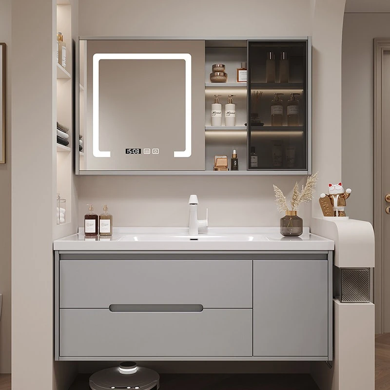 

light luxury gray bathroom cabinet Modern combination ceramic bathroom sets integrated practical mobile da bagno Home furniture