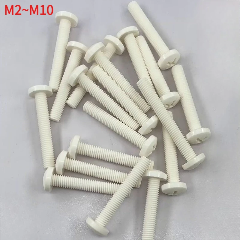 PP M2~M10 White Cross Groove Pan Head Bolt Plastic Insulation Pan Round Head Screw Length 4~60mm