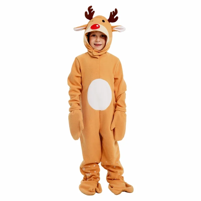 RT01 Adult Girls Animals Elk Christmas Reindeer Velvet Hooded Dress Kids Halloween Role Play Dress Up Cosplay Parent-Childre*Jk2
