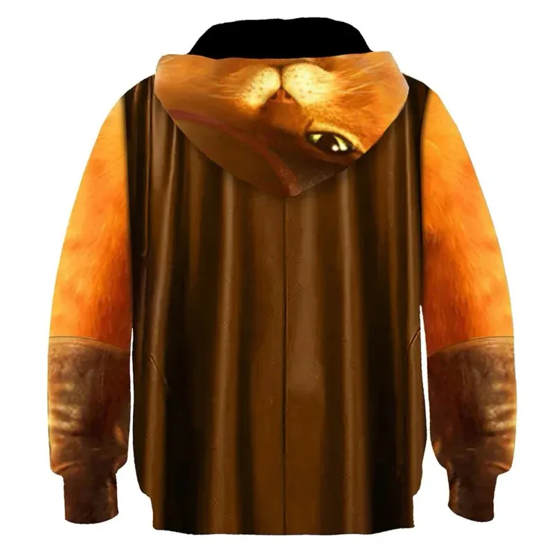 Gatto In Boots Costume Cosplay Felpa con cappuccio T-shirt Casual Streetwear Ragazzo Pullover Gioco di ruolo Stampato in 3D con cappuccio Bambini Halloween