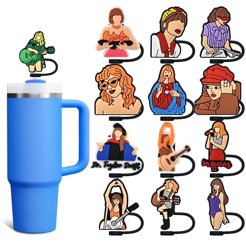

Popular Female Singer Straw Cover Cap 10MM Straw Plug Eco-friendly Splash Proof Drinking Cup Charms Pendent Home Party Gift