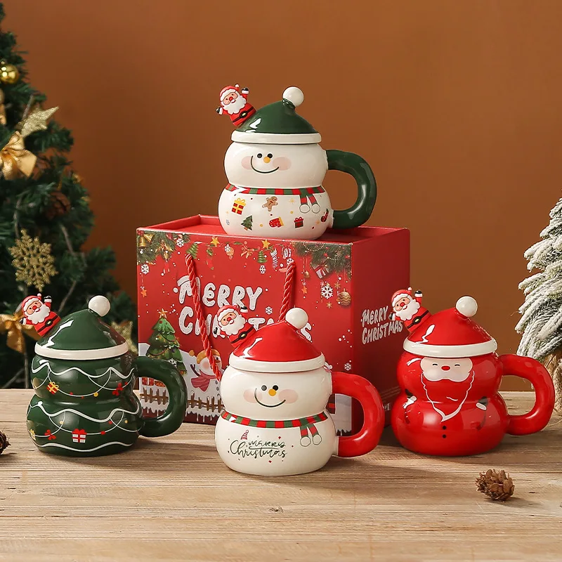 

Christmas Image Ceramic Cup Cartoon Snowman Mug Large-capacity Home Office Drinking Cup Breakfast Oatmeal Milk Coffee Cup Mug