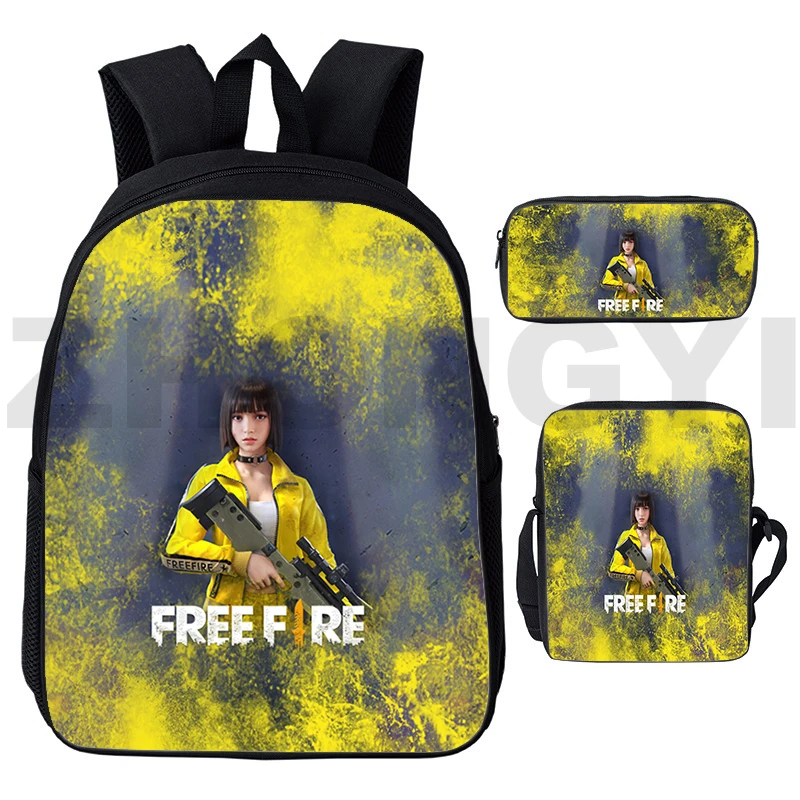 3 Pcs/Set Free Fire Garena 3D Print Backpack Large Capacity Canvas Mens Bookbag Assault Game Mochila Student Waterproof Rucksack