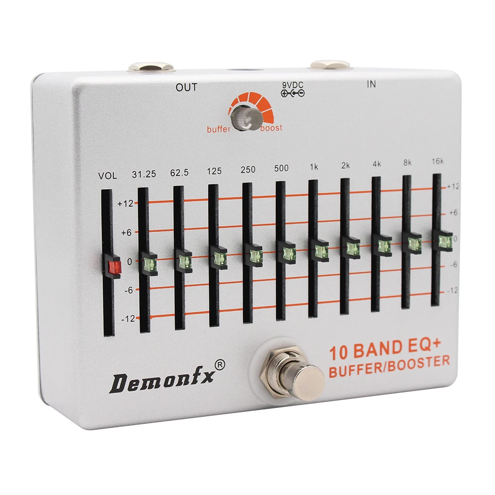 Demonfx 10 Band EQ+ Buffer Boost Guitar Bass Effect Pedal Equalizer Buffer Boost