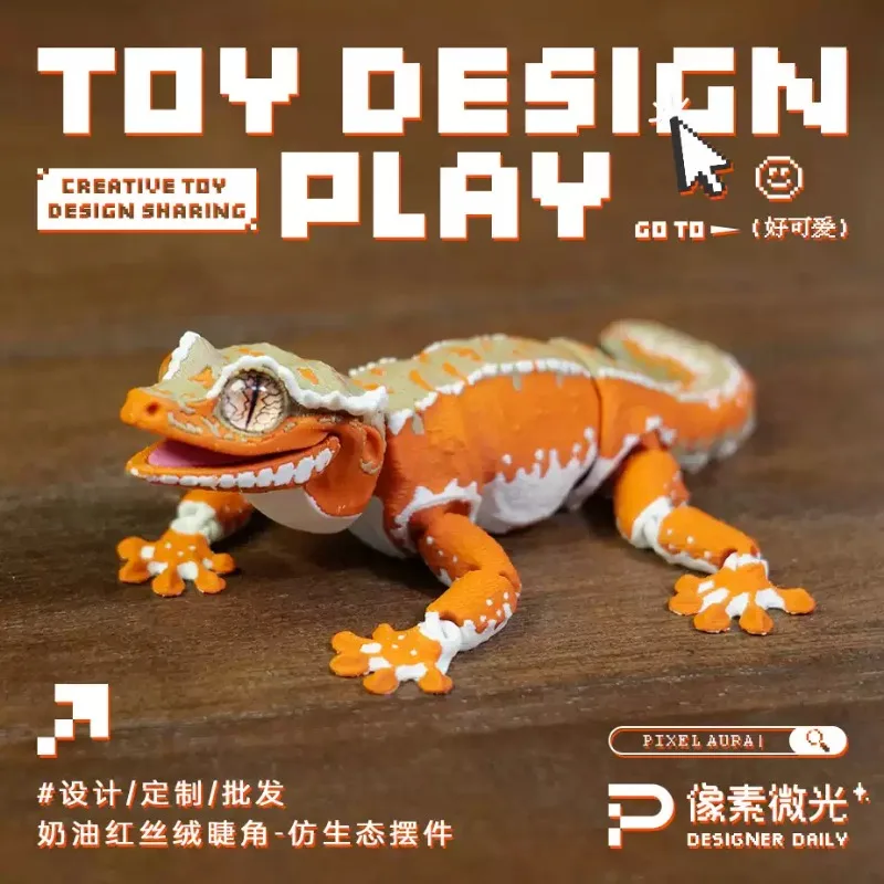 Crested Gecko Fridge Magnet 3D Printed Articulated Lizard Figurine Reptile Decor Movable Joints Kids Toy Gift