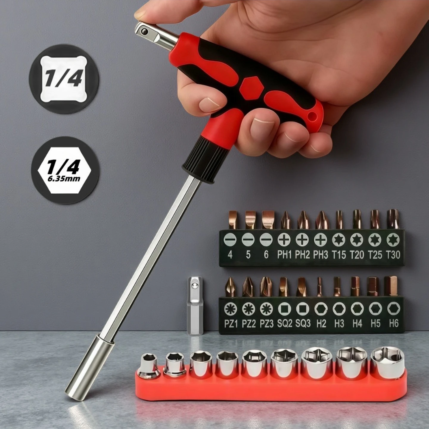T-Handle Screwdriver Set with Cross and Straight Slot Hexagon and Plum-shaped Heads Plus Socket Set for DIY Lovers Maintenance
