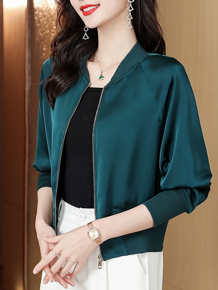 Fashion Satin Jackets Women 2024 Long Sleeve Casual Bomber Thin Coats Female Sunscreen Outwear Tops Elegant Clothing