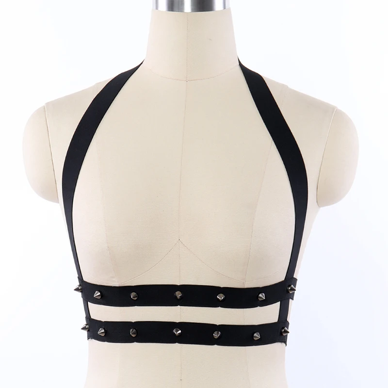 

Women Festival Elastic Suspenders Body Harness Halloween Rivet Strap Goth Bondage Sexy Lingerie Crop Top Harness Bra