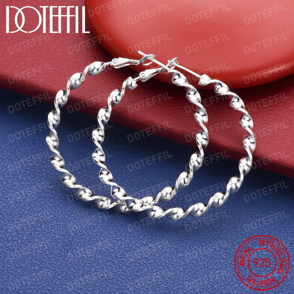 925 Sterling Silver 50mm Delicate Twisted Braid Earrings for Women, Fashionable Wedding Jewelry, Party Accessories