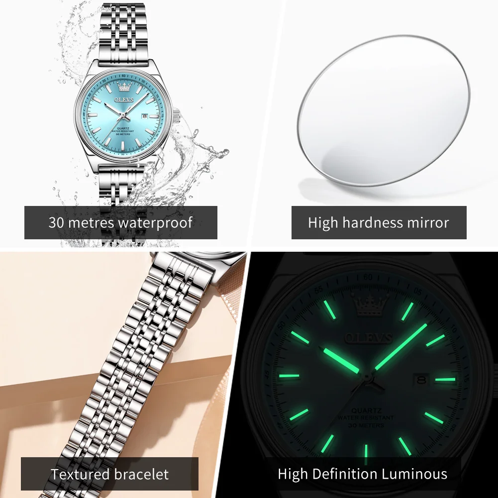 OLEVS Orologi da donna Orologio al quarzo originale di lusso elegante delle migliori marche per signora Acciaio inossidabile Impermeabile Data luminosa Tendenza Nuovo