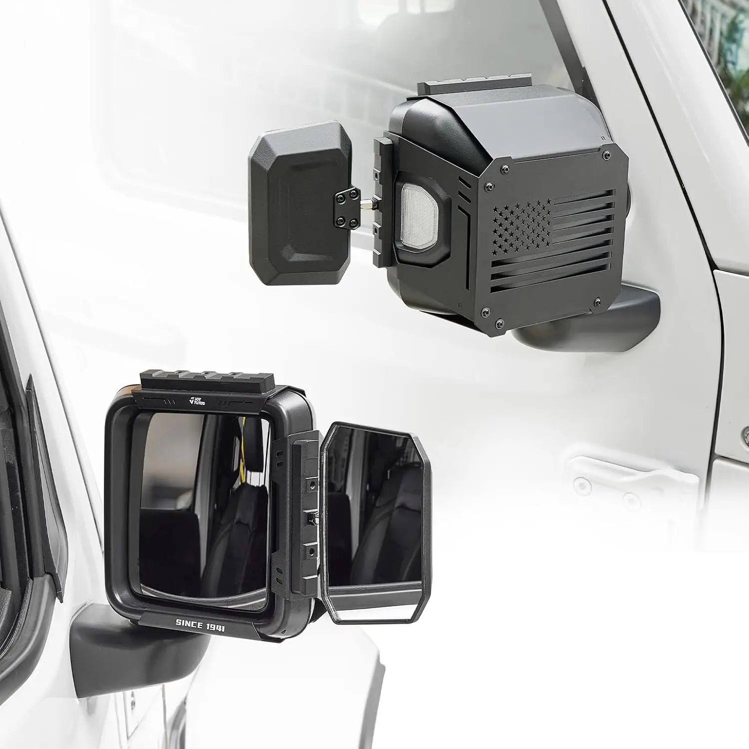

Towing Mirror Extensions for 2018-2026 SUVs and Pickups, Plastic, N/A, 360 Degree Rotation and Tactical Rails