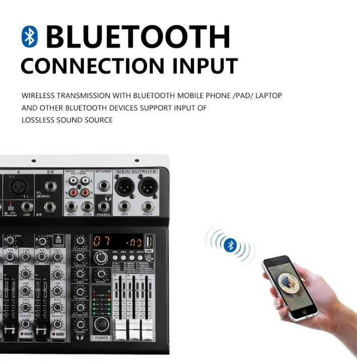 GPUB KP8 Mixer Audio 8 Saluran 16 Efek Reverb Digital Konsol Pencampur Equalizer Tiga Band dengan USB + Daya Phantom 48V