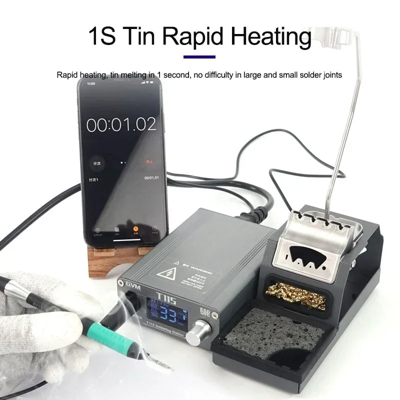 Stazione di saldatura GVM T115 45W saldatore riscaldamento rapido Auto Sleep per riparazione PCB stazione di saldatura a temperatura costante