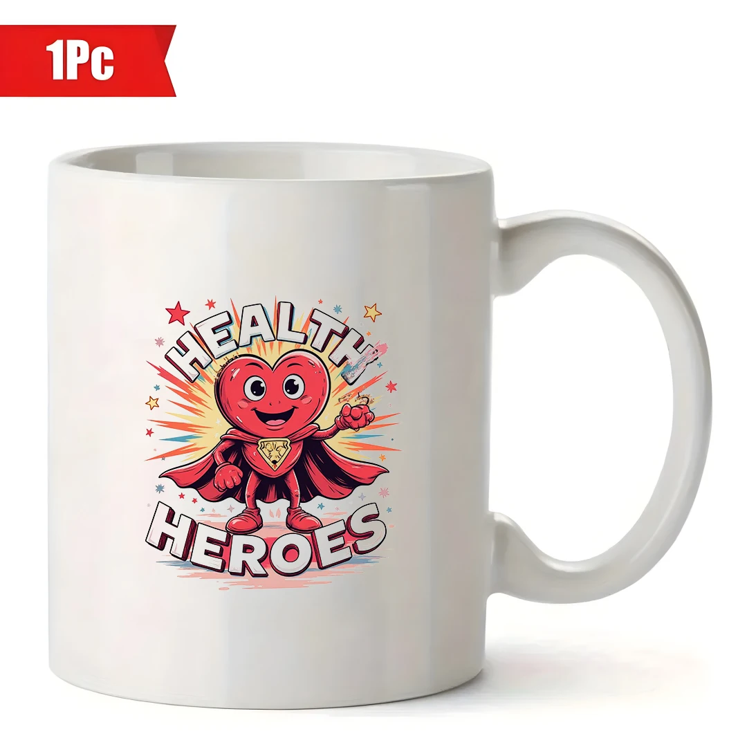 كأس البطل الصحي سعة 11 أونصة + كوب البطل الخارق على شكل قلب كرتوني - كوب إبداعي للمكتب العائلي هدية عيد الميلاد