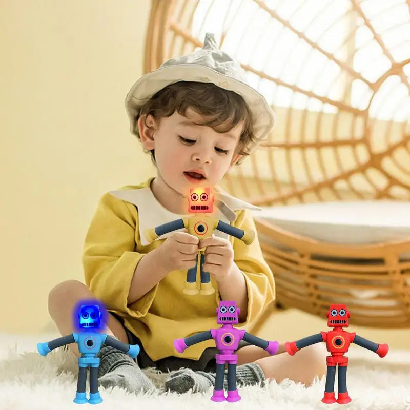 Stretchy Tube Giraffe Puzzle Toy With LED Light Telescopic Robots Shape Suction Cup Novelty Luminous Robots Toy