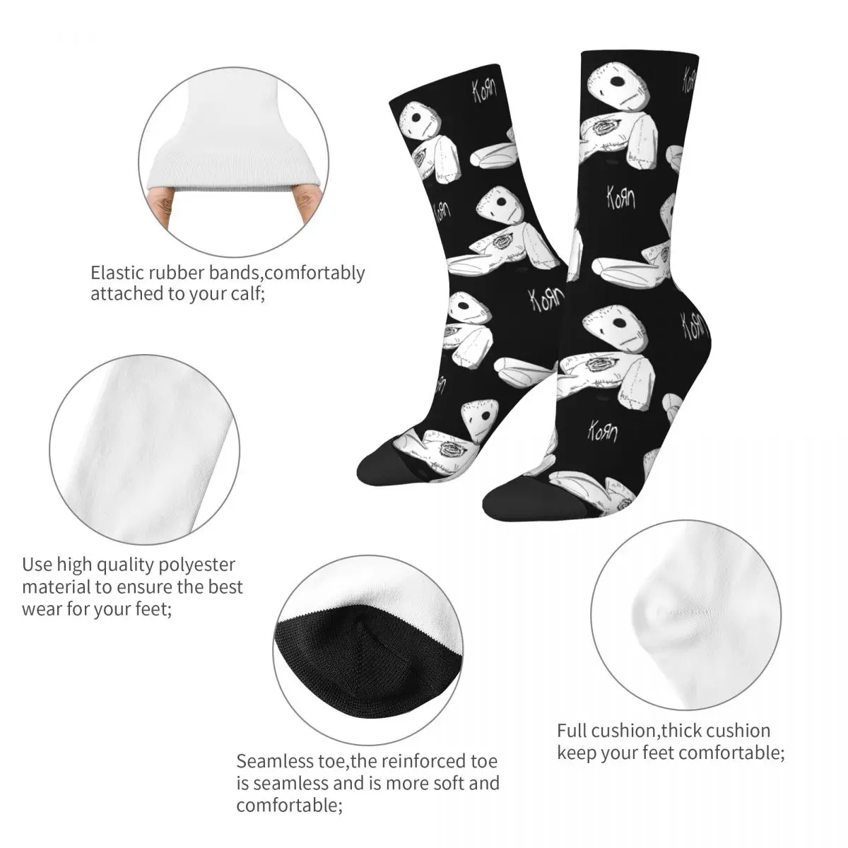 Cool Korn Metal Rock Band Football Socks Doll Logo Polyester Long Socks for Unisex Non-slip