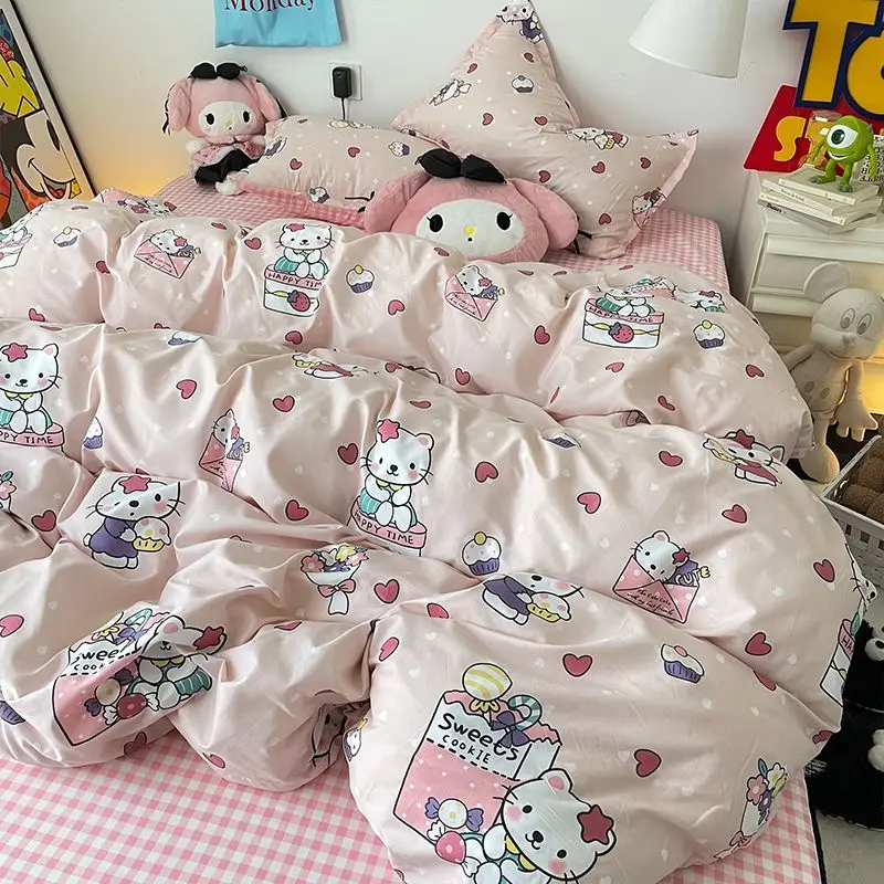 

Sanrio Maiden Heart Hello Kitty Cartoon Bedding Ins Lovely Princess Style Bed Sheet Single Quilt Cover 4-piece Minimalist Wind