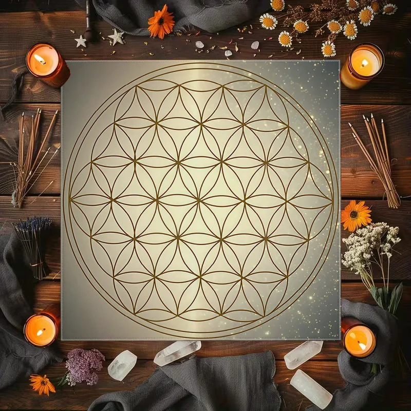 Tarot Clothes for Table Tarot Cloth Astrology 1Pc Sacred Geometry Flower of Life Printed Tarot Tablecloth, Card Cushion,