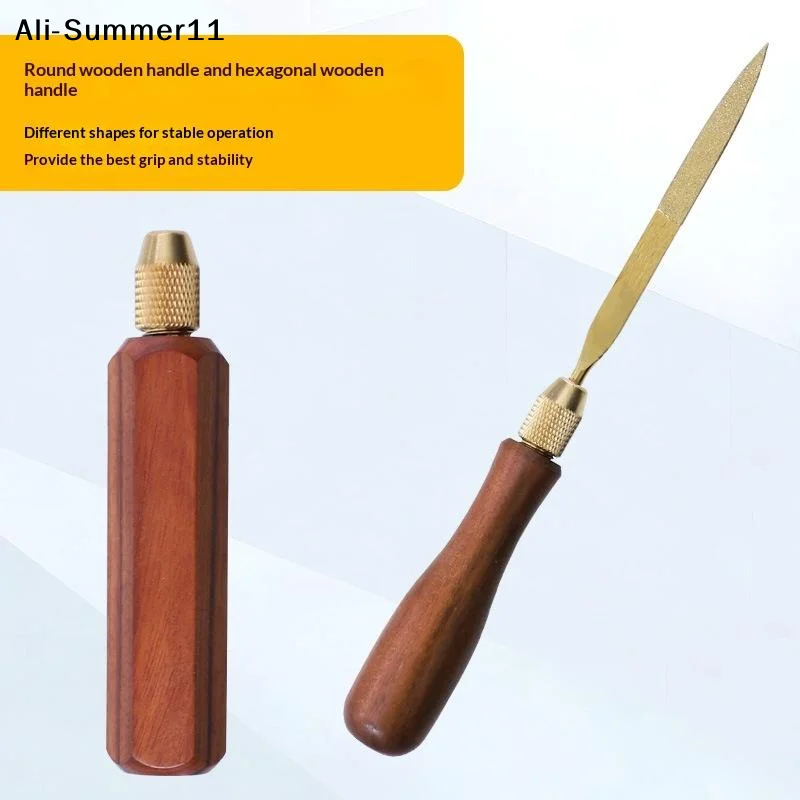 【S11】Holzfeilengriff, Holzgriffe mit Messing-Spannzange für kleine Feilen, Zubehör für DIY-Metall- und Jade-Politur