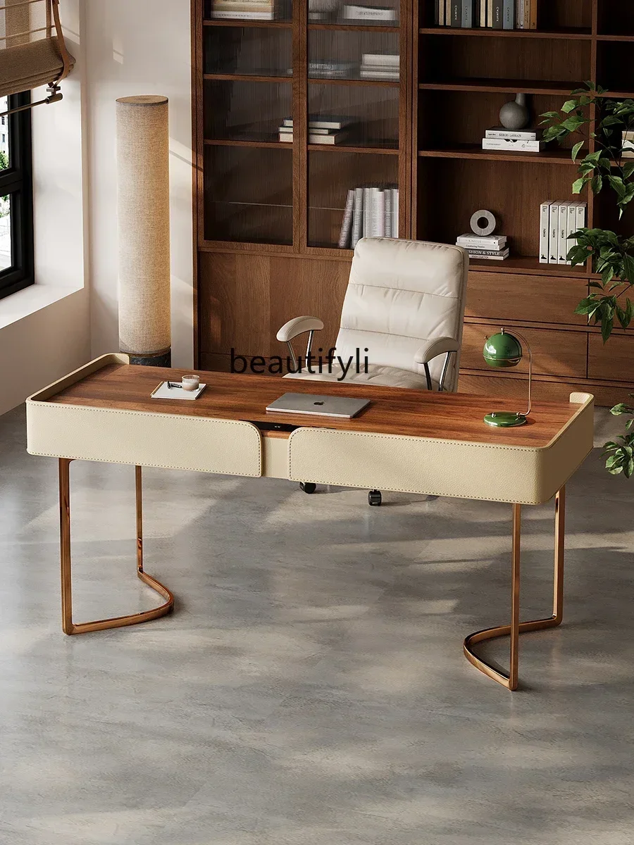 

LXSolid wood desk Modern large flat-floor bedroom Study Italian simple living room Computer deskSSS