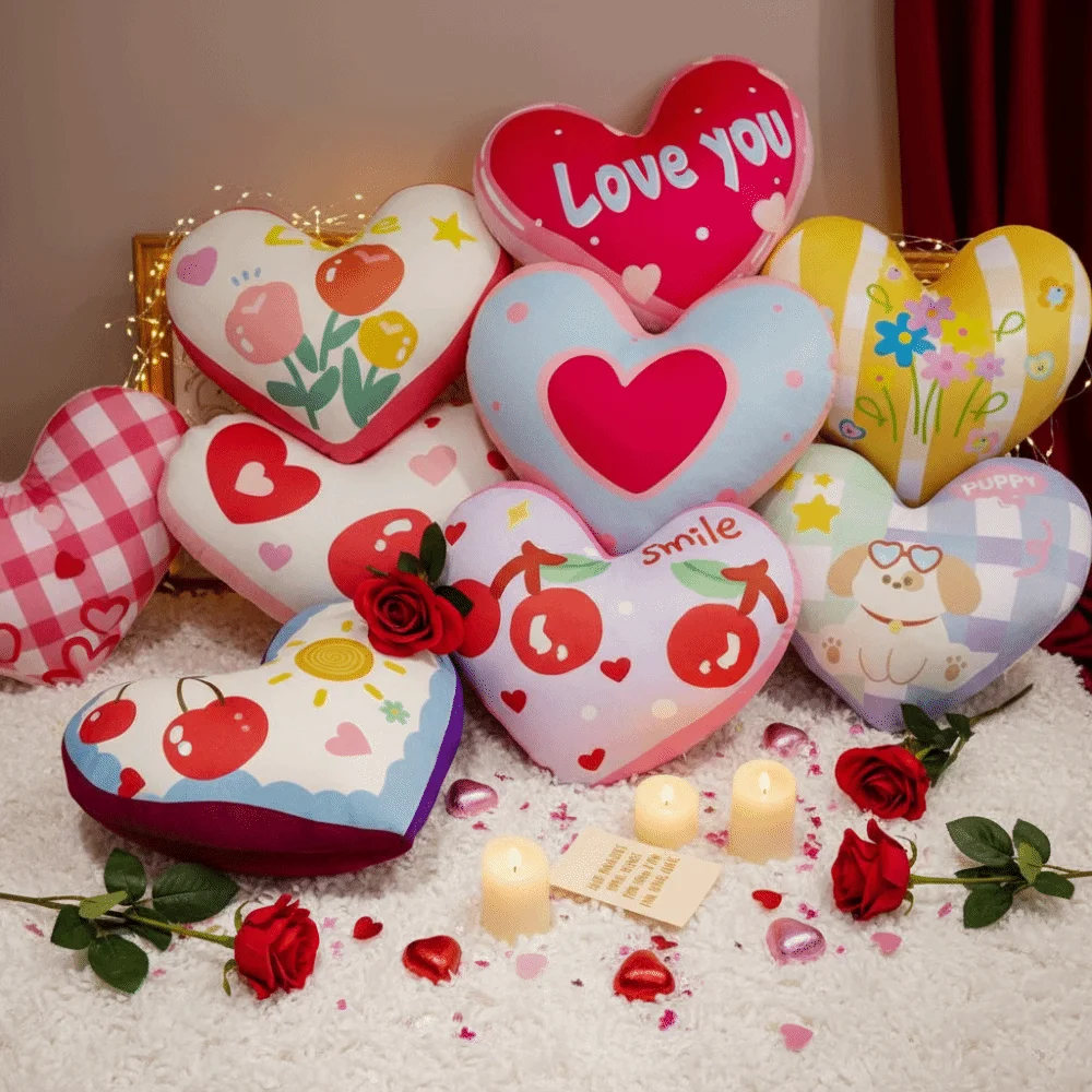 New Heart Shape Heart Plush Pillow PP Cotton Love You Letter Printed Stuffed Pillow 40cm Home Decorative Pillow Birthday