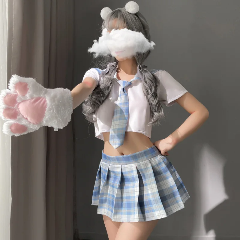 Japanese School Girl Cosplay Student Uniform Women Sexy Lingerie Costume Sweet Plaid Skirt Cheerleading Sex Clothing Role Play