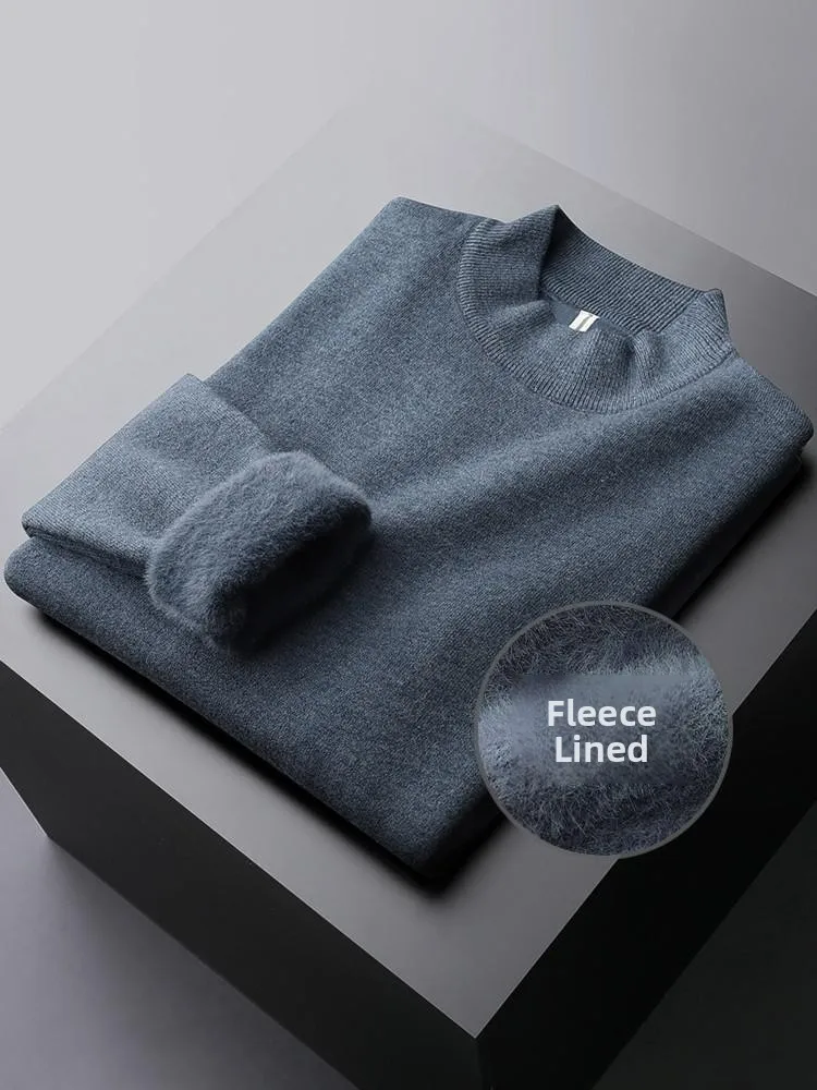 

Мужской зимний люксовый утепленный свитер с флисовой подкладкой и вельветовым начесом, модный деловой повседневный трикотажный свитер с длинным рукавом, приталенный крой