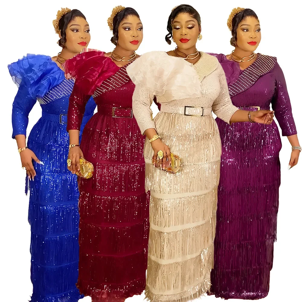 

Elegant African Dresses for Women Luxury Sequin Evening Gown Plus Size Turkey Wedding Party Dress 2025 New Africa Clothing