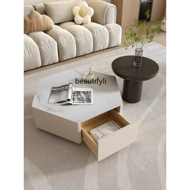 

Rock slab coffee table combination hexagonal special-shaped creative modern simple living room household small apartment