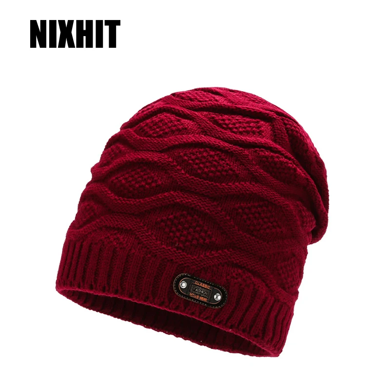 NIXHIT Skullies Beanies Men Hat  Knitted Hats For Men Cap Winter Warm Thick Fur Men's Cap Riding Beanie Dad Hat Casual Z243