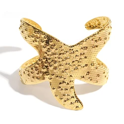 Greatera Exaggerated Metal Grain Starfish Shape Men's Open Bracelet Beach Vacation Style Vintage Wide Band Armband For Women