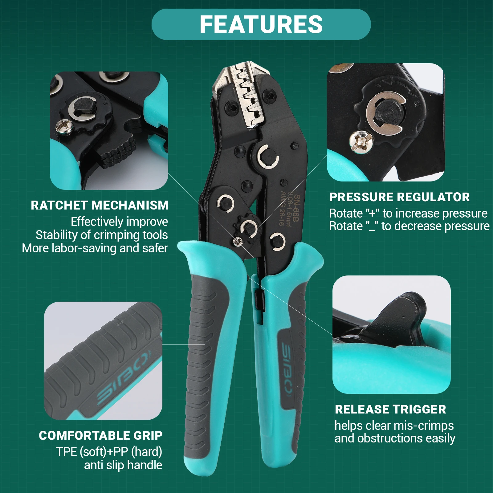 Non insulated Open Barrel Terminals Connectors Electrical Crimping Tools Pliers For Dupont JST TE Molex PCIE SATA Crimper SN-68B