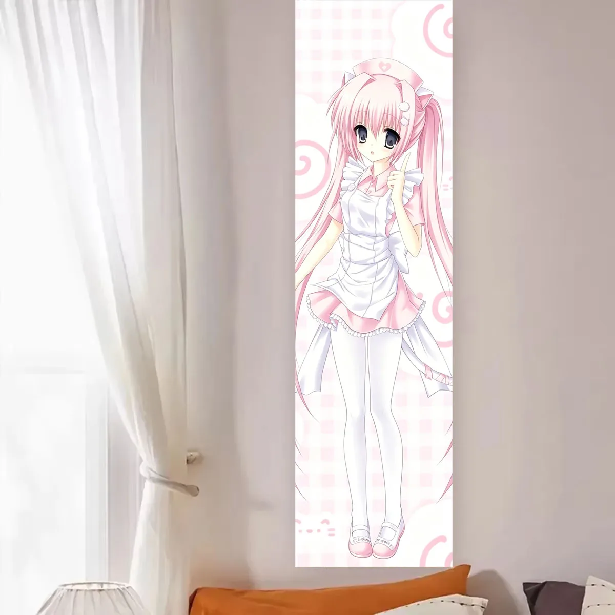 Rosa M-Miku Krankenschwester-Wandteppich, Uniform-Outfit, Anime-Mädchen, großer Wandteppich, geeignet für ästhetische Wanddekorationen im Schlafzimmer oder im Schlafsaal – Detail 5