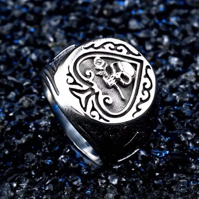 

Rock Punk Fashion Spades Rings for Men Skull Non Fading Titanium Steel Vintage Personalized Hip Hop Ring Boys Jewelry Gifts