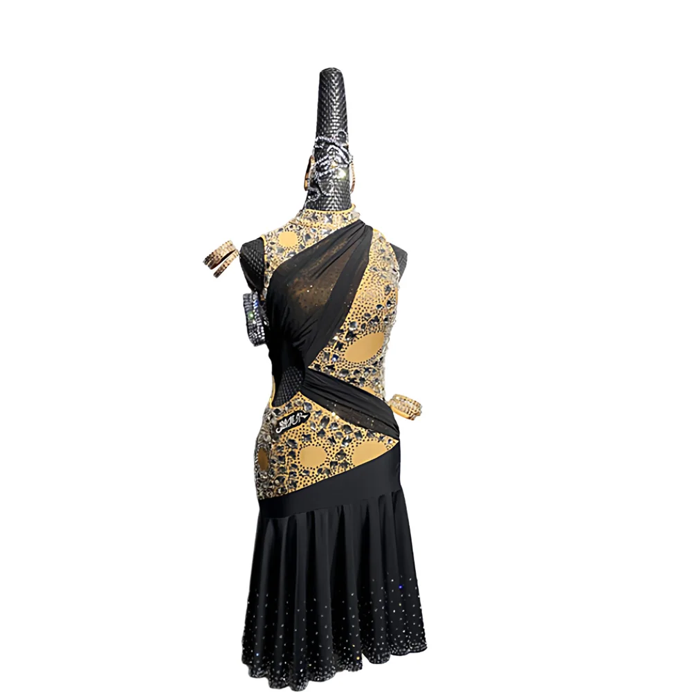 

Платье для латиноамериканских танцев AB Stone, женское, для взрослых и детей, высококачественное, на заказ, двухцветное, сшитое из разных тканей, черное, для выступлений по самбе.