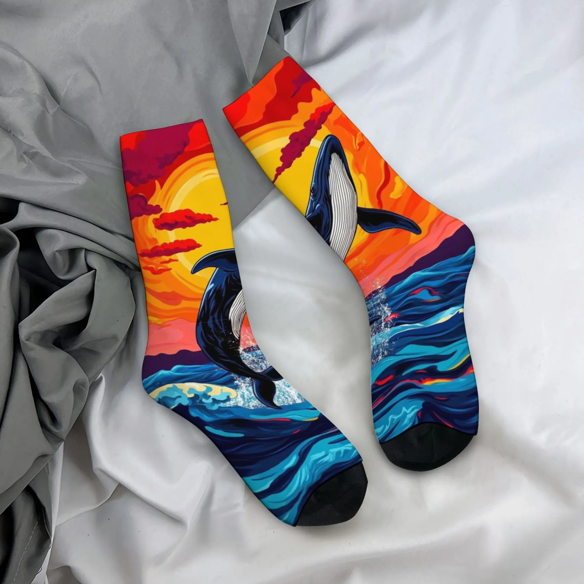 

Мужские носки с изображением кита в стиле поп-арт, забавные носки-комиксы, забавные носки в стиле Харадзюку, удобные дышащие повседневные модные носки в стиле ретро